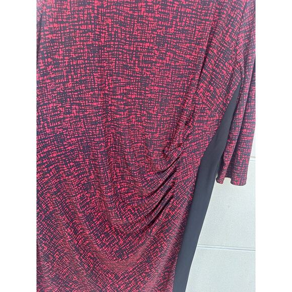 Ralph Lauren Sheath Dress SZ 20W Red Black Print Jersey Knit Ruched Gathered - Picture 5 of 11
